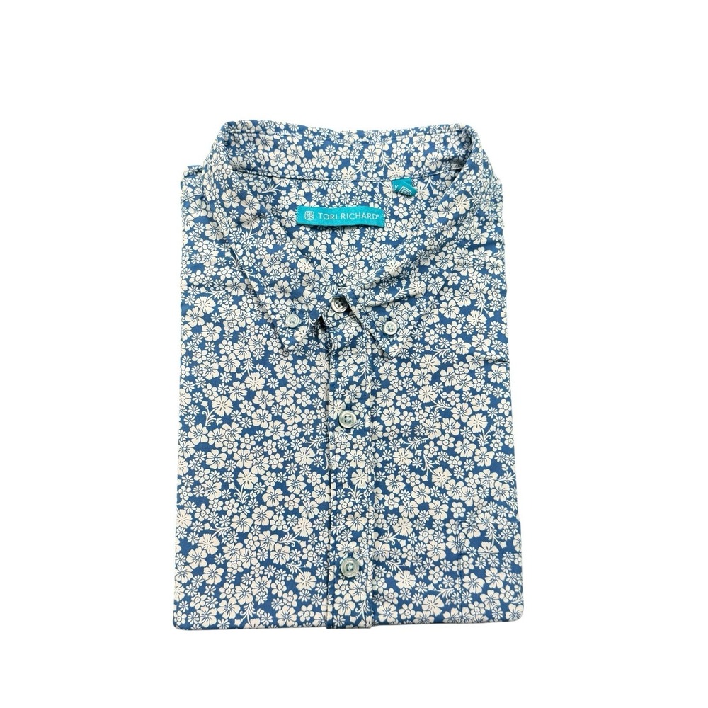Tori Richard Mens XL Blue White Floral Short Sleeve Button Front Shirt 0039